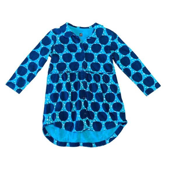 Tea Other - TEA COLLECTION Apple Shirt Dress Girls 2 2T Blue Button Up Apples Toddler Girl